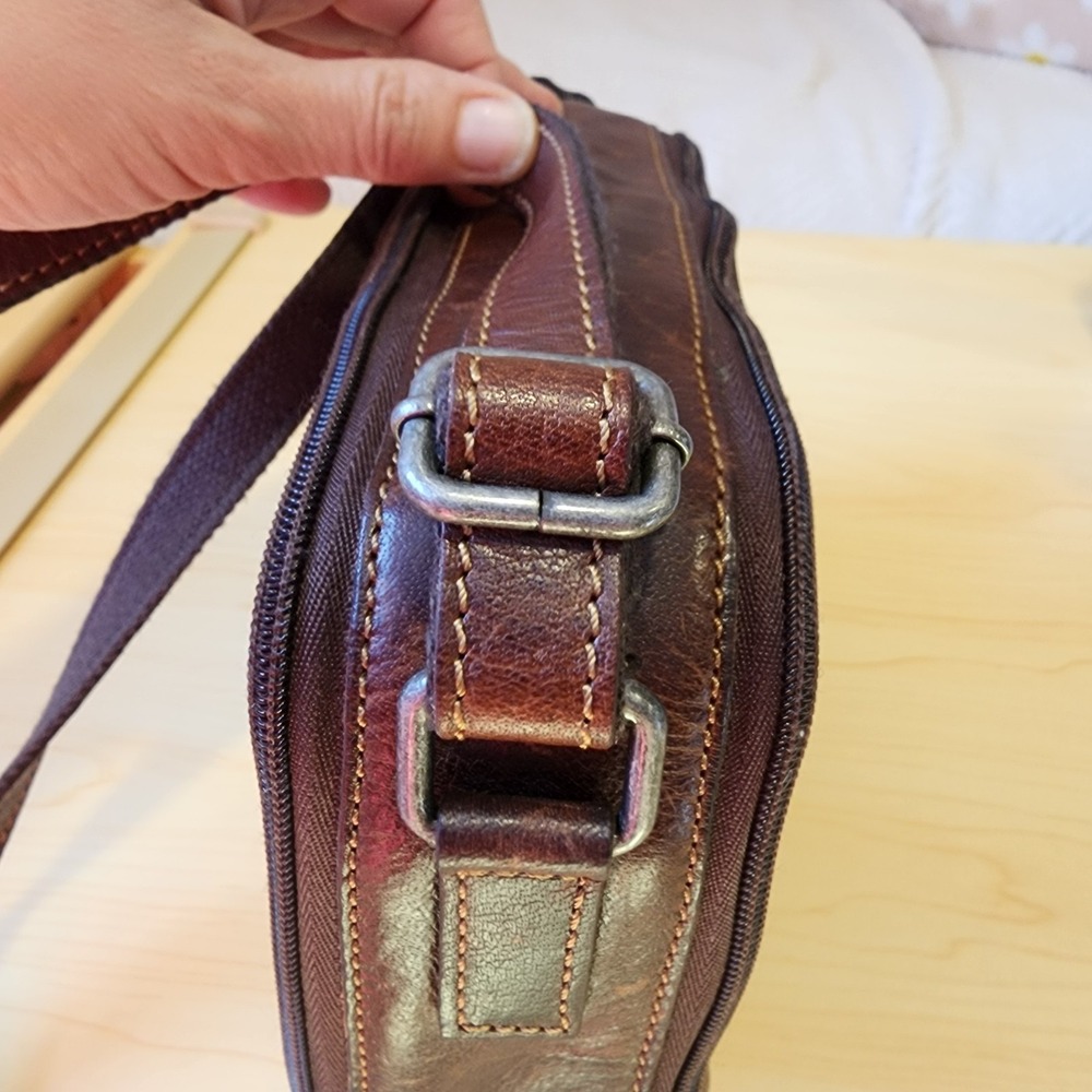 Jack Georges American Voyager Double Zippered Crossbody Brown Leather Bag  EUC - Picture 5 of 10